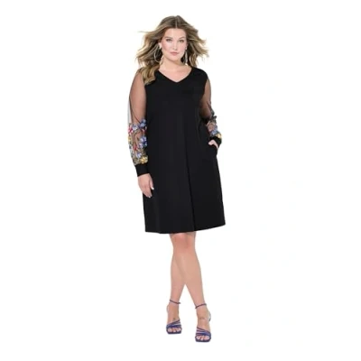 Abbildung von MIAMODA Jerseykleid A Linie bestickter Mesh Langarm