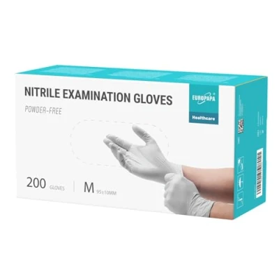 Abbildung von EUROPAPA® 200x Einweghandschuhe Nitrilhandschuhe puderfrei Untersuchungshandschuhe EN455 EN374 latexfrei Einmalhandschuhe Handschuhe in Gr. S, M, L &amp; XL verfügbar (M, Weiß)