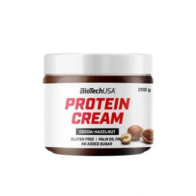 Abbildung von BioTechUSA Protein Cream verpackter Kakao Haselnuss Aufstrich glutenfrei palmölfrei, 200 g, Haselnüsse