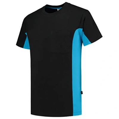 Abbildung von Tricorp 102002 Workwear Bicolor Brusttasche T Shirt, 100% Gekämmte Baumwolle, 190g/m², Schwarz Türkis, Größe XS