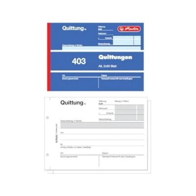 Abbildung von Herlitz 886614 Quittungsblock A6, 2 x 50 Blatt mit Kohlepapier, 10 Stück