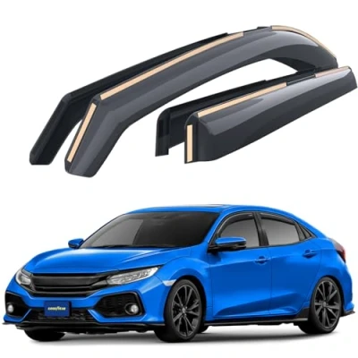 Abbildung von Goodyear Windabweiser für/kompatible mit Honda Civic 2016 2021 Schrägheck, Autofenster Regenschutz, Regenabweiser, Integrierte Deflektoren, 4 Stück, Rauchfarben