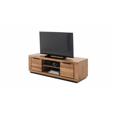 Abbildung von Massivart® TV Board GRENO 163 cm / Massivholz Wildeiche geölt Lowboard, 2 Türen offene Fächer Metallgriffe