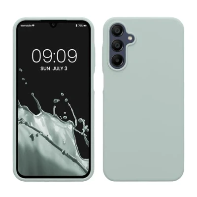 Abbildung von kwmobile Hülle kompatibel mit Samsung Galaxy A15 5G Silikon Handy Case Handyhülle weiche Oberfläche kabelloses Laden Cool Mint