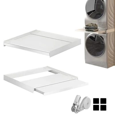 Abbildung von Hd Line Universeller Zwischenbaurahmen Für Waschmaschinen und Trockner, mit herausziehbarem Fach, vibrationsdämpfend kippfest Größe (60x60x6,8 cm, bis 15 kg)