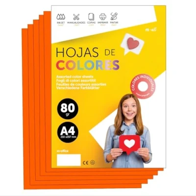 Abbildung von Buntes Papier A4 80g für Drucker &amp; Basteln, Farbige Blätter Kinder, Kreativprojekte, Karten Schule M office (250 Blatt, Orange Neon)