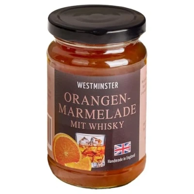 Abbildung von Westminster Orangen Marmelade mit Whisky Traditionell englisches Rezept Sevilla und 340 g Glas