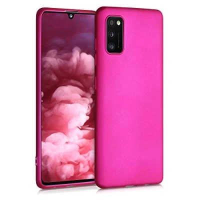 Abbildung von kwmobile Case kompatibel mit Samsung Galaxy A41 Hülle Schutzhülle aus Silikon metallisch schimmernd Handyhülle Metallic Pink
