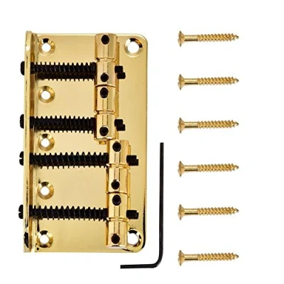 Abbildung von 4 Saitige Bass Gitarren Brücke, Metall Brücke Ersatzteile für E Bass(Golden)