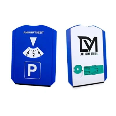 Abbildung von DM Parkscheibe 6 in 1 Parkuhr +Reifenprofiltiefenmesser, Eiskratzer und Einkaufswagenchip Kunststoff blau fürs Auto