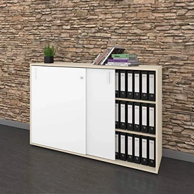 Abbildung von Weber Büro Schiebetürenschrank Sideboard NOVA 3OH 1.640 x 1.085 mm in Ahorn Weiß