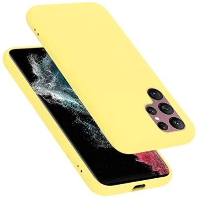Abbildung von Cadorabo Hülle kompatibel mit Samsung Galaxy S22 Ultra Handyhülle für Case aus flüssigem Silikon stoßfeste dünne TPU Schutzhülle Liquid GELB