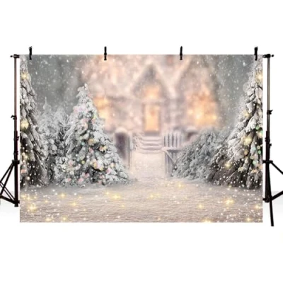 Abbildung von MEHOFOTO 2,1 x 1,5 m Winter Weihnachtsbaum Schneeflocke Fotografie Hintergrund Glitzer Schnee Szene Licht Bokeh Schloss Hintergründe Weihnachten Geburtstag Party Foto Banner Requisiten