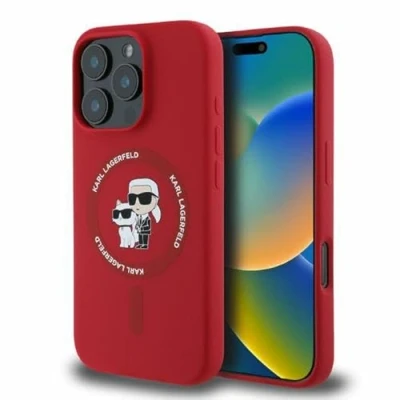 Abbildung von CG Mobile Karl Lagerfeld KLHMP16LSCMKCRHR Hülle für iPhone 16 Pro 6.3&quot; Rot hardcase Silicone Karl&amp;Choupette Heads Ring
