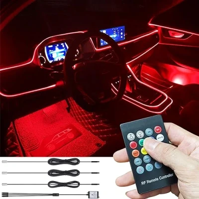 Abbildung von TABEN Auto Atmosphärenlicht Kit Musiksynchronisation Mehrfarbig RGB 16 Millionen Farben 4 Meter Glasfaser USB Ambientebeleuchtung Kit, Sound Active Funktion und drahtlose RF Fernbedienung DC 12 V