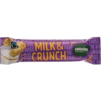 Abbildung von Naturata Bio Milk &amp; Crunch Schoko Riegel (24 x 33g) Hergestellt in der Schweiz Qualität Fairtrade Nachhaltig Cremige Milchcremefüllung mit knusprigen Taralli Stückchen