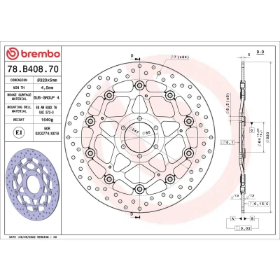 Abbildung von BREMBO Bremsscheibe Serie Oro vorne 320mm 5mm 6 gelocht, zweiteilige Bremsscheibe, schwimmende 78B40870 Bremsscheiben, Scheibenbremsen
