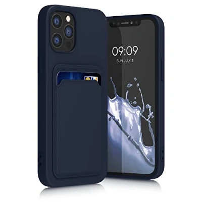 Abbildung von kwmobile Handyhülle kompatibel mit Apple iPhone 12 / Pro Hülle Handy Cover Fach für Karten in Dunkelblau
