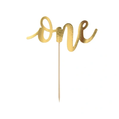 Abbildung von partydeco Tortenstecker, Cake Topper One 19cm Geburtstagsdeko 1 Jahr Tortendeko Gold