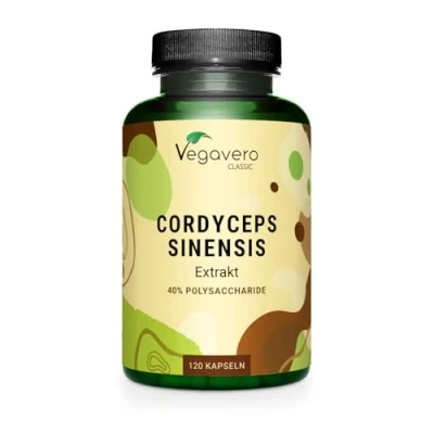 Abbildung von Cordyceps Sinensis Vegavero® 650 mg CS 4 Extrakt (10:1) Vergleichssieger 2024* 40% Polysaccharide Vegan aus Fermentation Entspricht 6500 pro Kapsel Ohne Zusätze 120 Stück