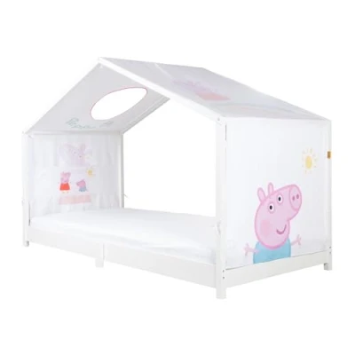 Abbildung von roba Bezug für Montessori Hausbetten 90 x 200 cm im Peppa Pig Design Passendes Zubehör zum Umbau in Himmelbett Inkl. 3 Aufbewahrungstaschen &amp; Dachfenster