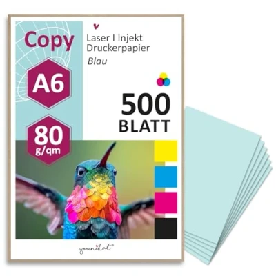 Abbildung von younikat DIN A6 Papier 80 g/m² I 500 Blatt in hell blau Kopierpapier Blanko Rezeptpapier dv1505