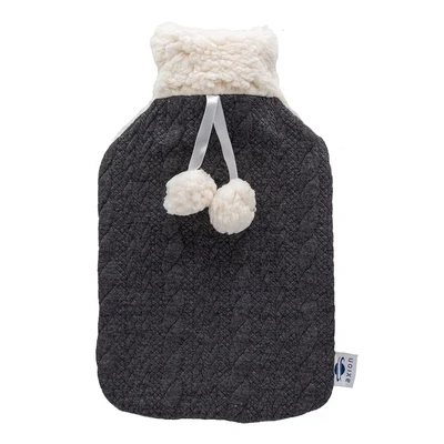 Abbildung von Axion Wärmflasche mit Bezug, Farbe anthrazit / weiß, 33 x 20 cm, Plüsch, ca. 2 Ltr., 100% Naturgummi