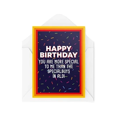 Abbildung von Tongue In Peach Lustige Happy Birthday Karten Special Buys Aldi Karte Für Ihn und Ihre Freunde Bestie Neuheit Witz Kollegen Freund Bunt Hell CBH583, Weiß, 21 x 15 0,2 cm