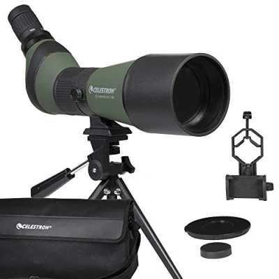 Abbildung von Celestron 52329 LandScout 80 mm Schrägspektiv mit Gummiarmierung, vollvergütete Linsen, 20 bis 60 faches Zoom Okular, Tischstativ und Smartphone Adapter, Grün