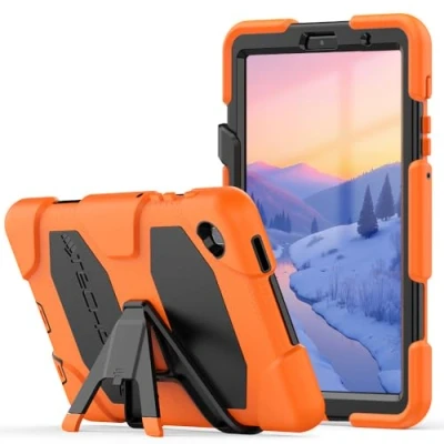 Abbildung von TECHGEAR G Shock Hülle Kompatibel mit Samsung Galaxy Tab A7 Lite 8.7 2021 (SM T220/T225) Stoßfest Robuste Schutzhülle abnehmbaren Ständer &amp; eingebauter Bildschirm Schule, Kids, Bauherr Orange