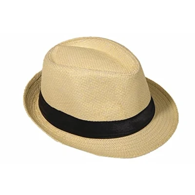 Abbildung von Strohhut Panama Fedora Trilby Gangster Hut Sonnenhut mit Stoffband Farbe: Beige (Strohhut) Gr: 56
