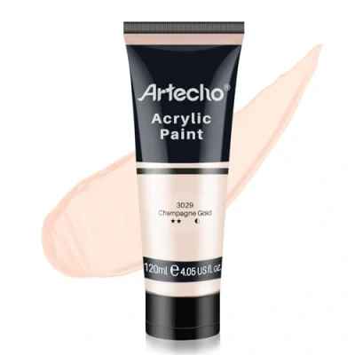Abbildung von Artecho Acrylfarbe Champagner Gold 120 ml, Wasserfest und Lichtecht, Schnell Trocknend, für Leinwand, Holz, Stoff, Handwerk, Leder Stein.