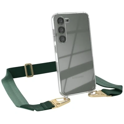 Abbildung von EAZY CASE Hülle mit Band kompatibel Samsung Galaxy S23 Handyhülle Umhängeband für Silikonhülle Transparent Schutzhülle Handykette zum Umhängen Handykordel Smartphone in Grün Gold
