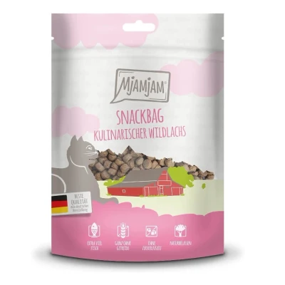 Abbildung von MjAMjAM Premium Katzensnack Snackbag kulinarischer Wildlachs, 1er Pack (1 x 125 g), naturbelassen ganz ohne synthetische Konservierungsstoffe