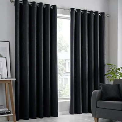 Abbildung von Fusion Strata Vorhänge mit Ösen, gewebt, 229 x 275 cm, Schwarz, 2 Stück