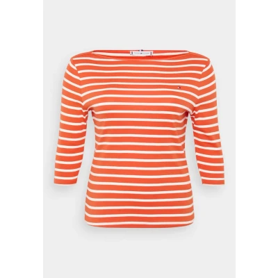 Abbildung von Tommy Hilfiger Curve SLIM CODY BOAT 3/4 Langarmshirt, Damen, Größe: 54, Orange/ecru