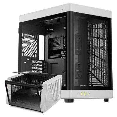 Abbildung von GAMDIAS NESO P1 ATX Gehäuse (Full Tower ATX, One Touch Swing Open), Panorama Hartglasscheibe, Dual Cahmber, doppelte Ausrichtung, hoher Luftstrom, Kabelmanagement, geräumiger Innenraum