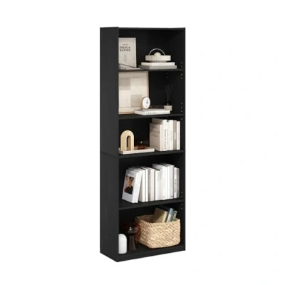 Abbildung von Furinno Gehry 5 stufiges Bücherregal mit verstellbaren Regalen, Schwarzwood
