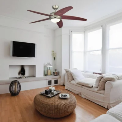 Abbildung von 132 cm Deckenventilator Bendan 72564 mit Einzelleuchte und fünf Flügeln, Ausführung in dunklem Zinn Opalmilchglas