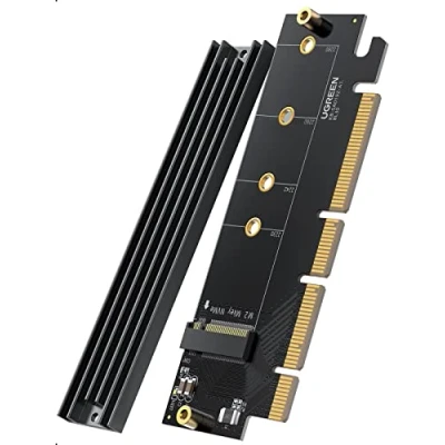 Abbildung von UGREEN NVMe PCIE 4.0 Adpater mit Kühlkörper Adapter 64Gbps M.2 für SSD M Key/ B&amp;M Key in Größe 2230/2242/2260/2280 unterstützt X16/X8/X4 Slots