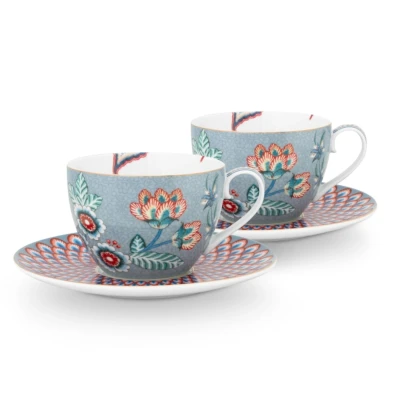 Abbildung von PIP STUDIO Flower Festival Tasse mit U. Light Blue 280ml Set2