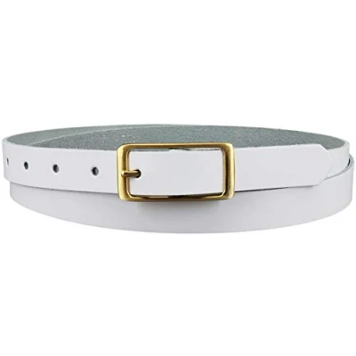 Abbildung von Ledergürtel echt Leder Damengürtel GOLD Schnalle 2 cm breit Hüftgürtel Jeansgürtel Damen Gürtel Casual Jeans schmal business Vascavi Made in Germany (85 Gesamtlänge 100 cm, Weiß)