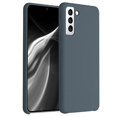 Abbildung von kwmobile Hülle kompatibel mit Samsung Galaxy S21 Plus Silikon Handy Case Handyhülle weiche Oberfläche kabelloses Laden Dunkler Schiefer