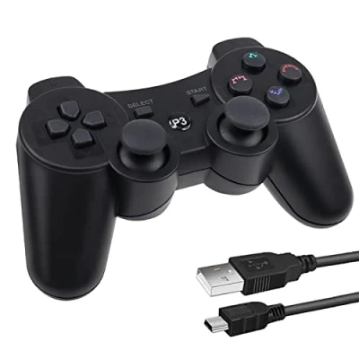 Abbildung von Lunriwis Wireless Controller für PS3, Double Shock Gaming 6 Achsen Bluetooth Gamepad Joystick mit kostenlosem Ladekabel PS3