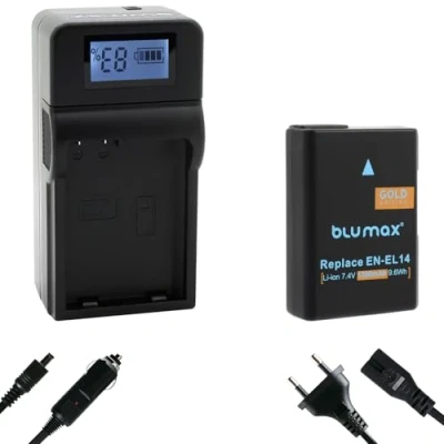 Abbildung von blumax Akku Ersatz für Nikon EN EL14 [ 1300mAh ] + Speed Charger EL14a / D3100 D3500 D5200 D5500 D5600 DF // CoolPix P7200 P7800 P8000