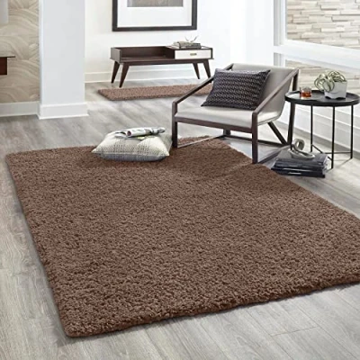 Abbildung von VIMODA Hochflor Teppich Prime Shaggy Langflor Wohnzimmer Schlafzimmer Modern Farben, Farbe:Nougat, Maße:120x170 cm