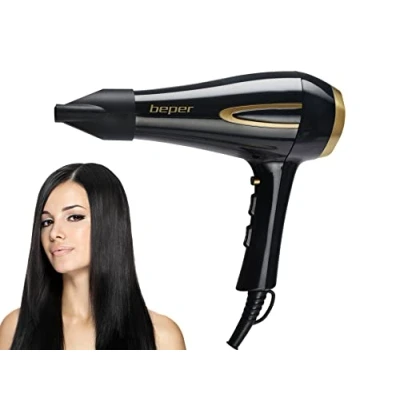 Abbildung von BEPER P301ASC001 Professioneller Haartrockner, AC Motor, ABS, 2200 Watt, wählbare Einstellungen, 3 Temperaturen, 2 Geschwindigkeiten, inkl. Styler, Schwarz/Gold