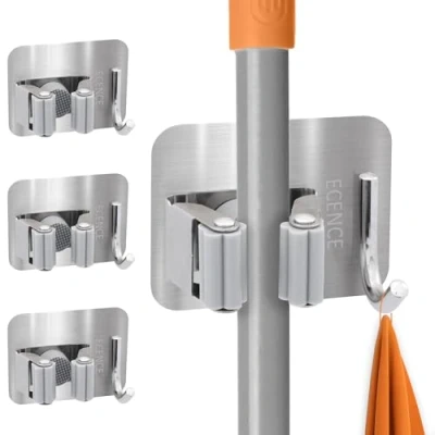 Abbildung von ECENCE 4x Gerätehalter Selbstklebend Silber Wand Garten Gartengerätehalter