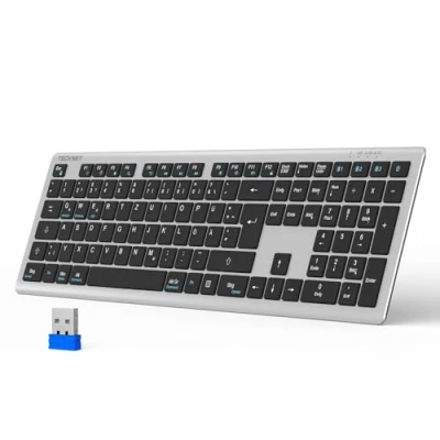 Abbildung von TECKNET Bluetooth Tastatur Kabellose, Wiederaufladbare Multi Device Wireless Keyboard mit Einfacher bis zu 4 Geräte, Ultraflache, Deutsches Layout (QWERTZ), für Mac, Windows, iOS, Chrome OS