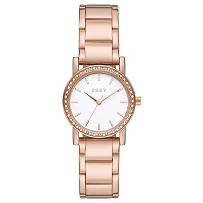 Abbildung von DKNY Damenuhren Soho, Dreizeiger Uhrwerk, 29mm Rose Gold Alloy Gehäuse mit Edelstahlarmband, NY9205